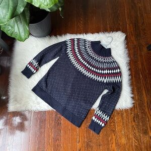 Eddie Bauer Fair Isle Sweater Navy Mock Neck Size M Cozy Knit